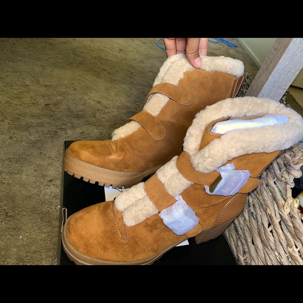 Chunky Suede Ankle Buckle Boots